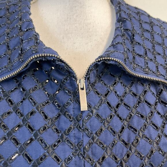 Coldwater Creek Navy Eyelet Blazer Women's 8 Petite Zip Front Nautical Style - Picture 5 of 9